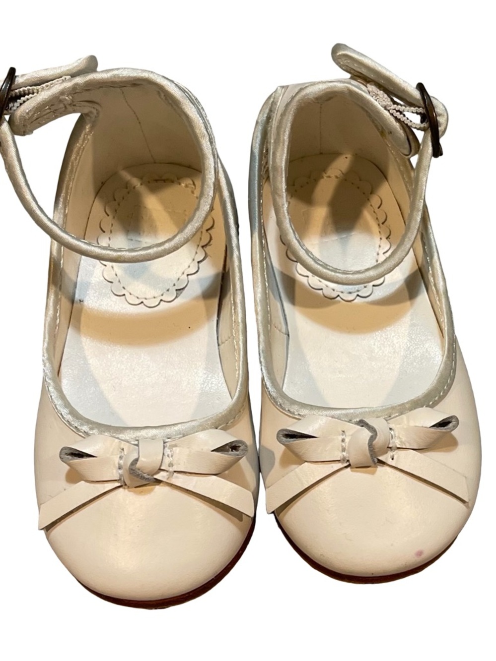 Janie and Jack Spring Celebration Girls Cream Bow Ankle-Strap Ballet Flats 6